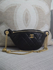 Chanel 24B 2024 Fall/Winter Black Caviar GHW Sweetheart Adjustable chain Waist Bag/Fanny Bag/Bum Bag